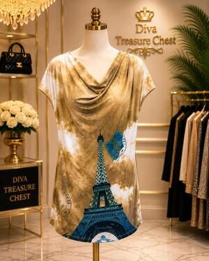 NEW PARIS PARIS women's belted cowl neck tunic top in paris brown